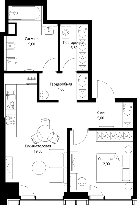 2 ккв (Евро) 53,3 м²