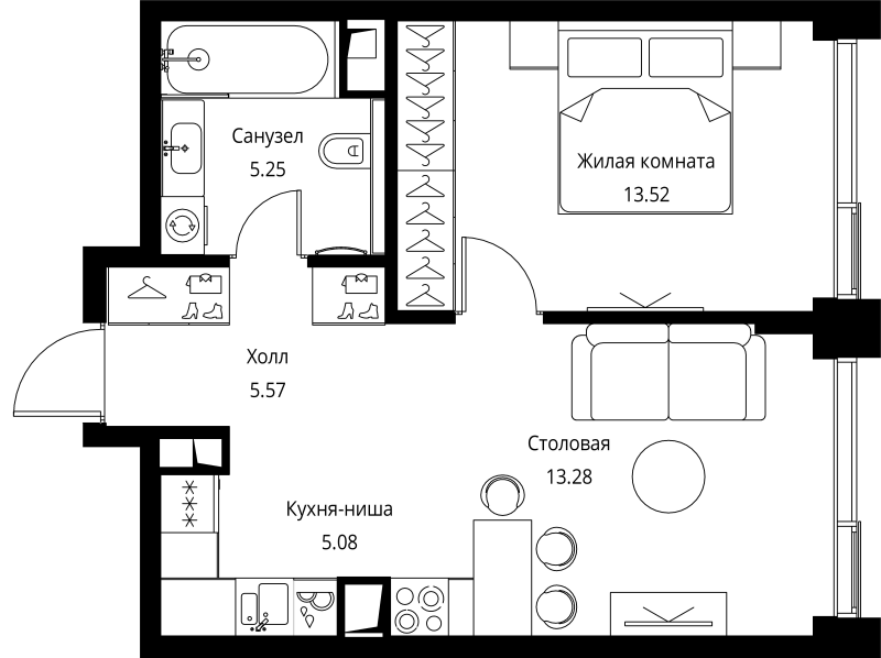 2 ккв (Евро) 42,7 м²