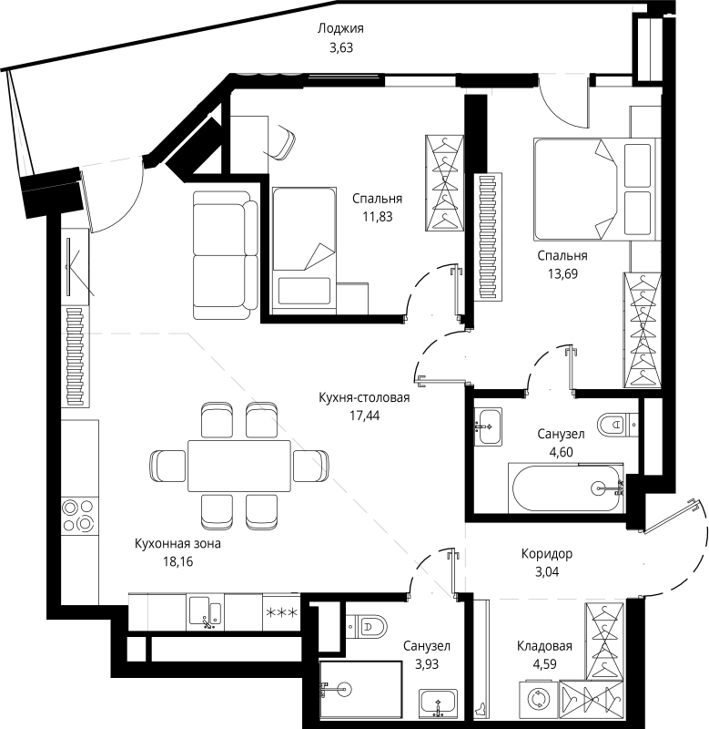 3 ккв (Евро) 82,3 м²