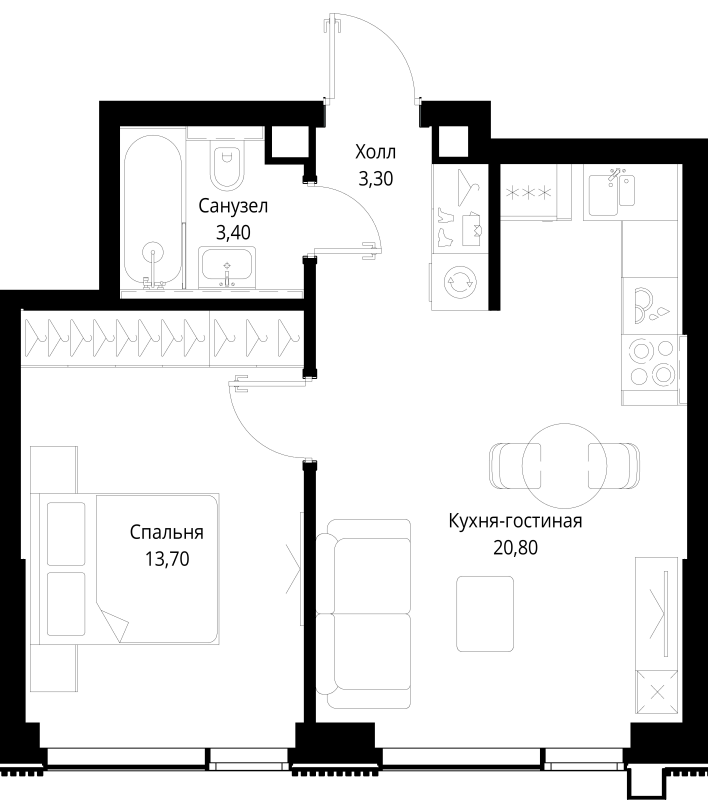 2 ккв (Евро) 41,2 м²