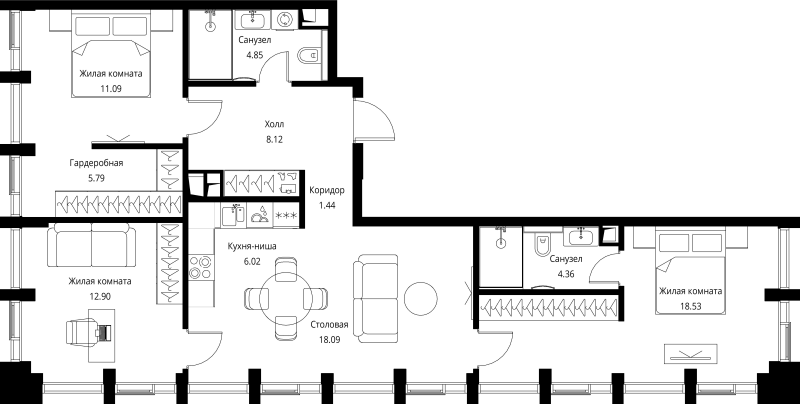 4 ккв (Евро) 91,2 м²