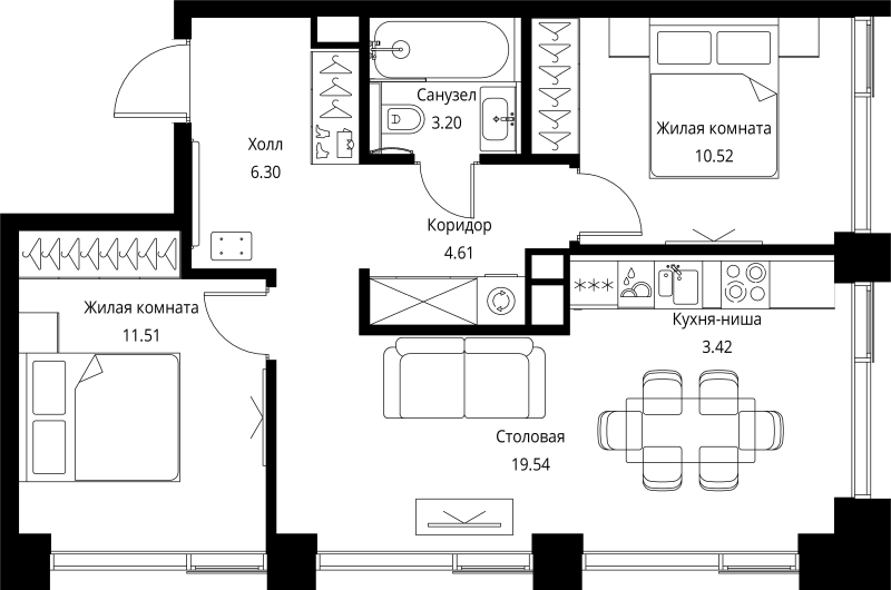3 ккв (Евро) 59,1 м²