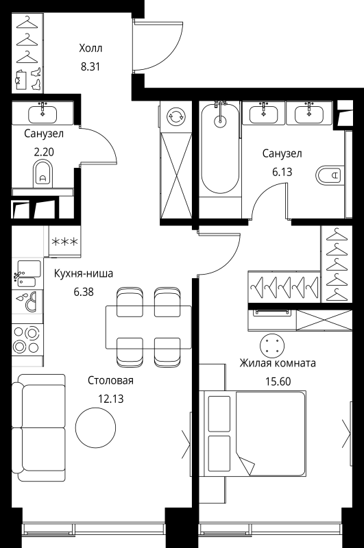 2 ккв (Евро) 50,8 м²