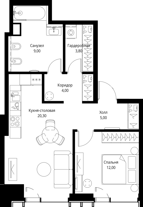 2 ккв (Евро) 54,1 м²