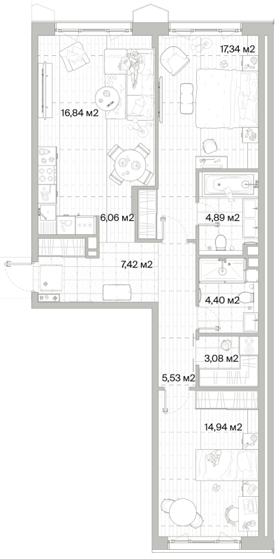 3 ккв (Евро) 80,5 м²