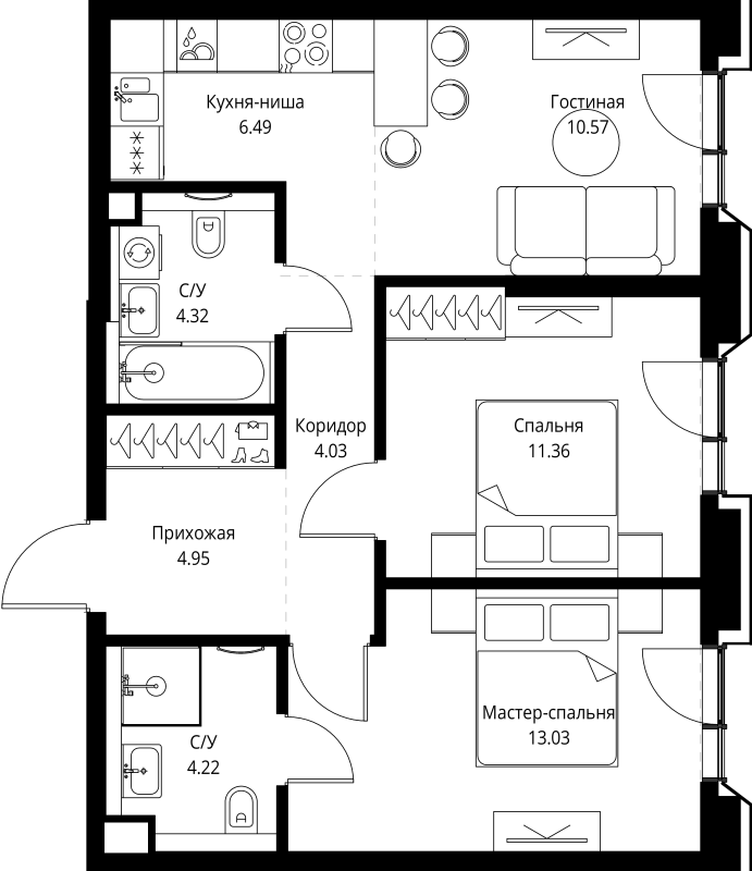 3 ккв (Евро) 59 м²