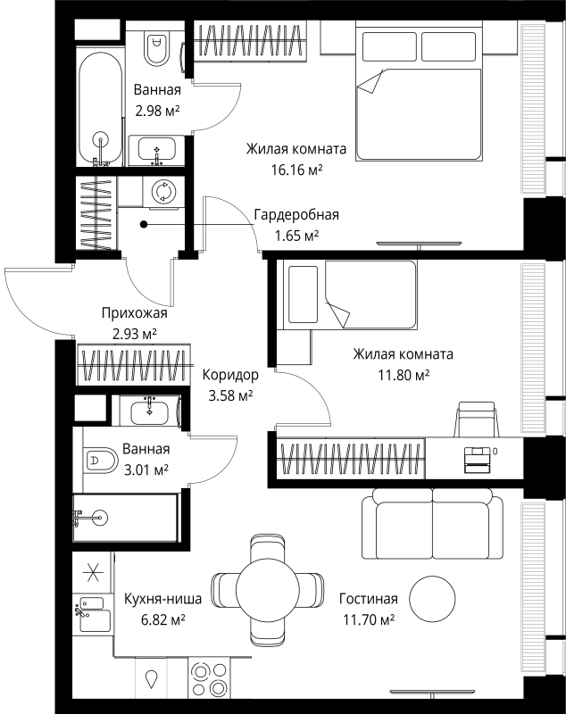 3 ккв (Евро) 60,6 м²