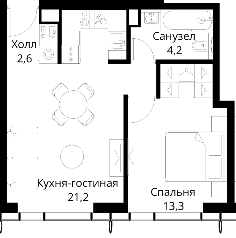 2 ккв (Евро) 42,4 м²