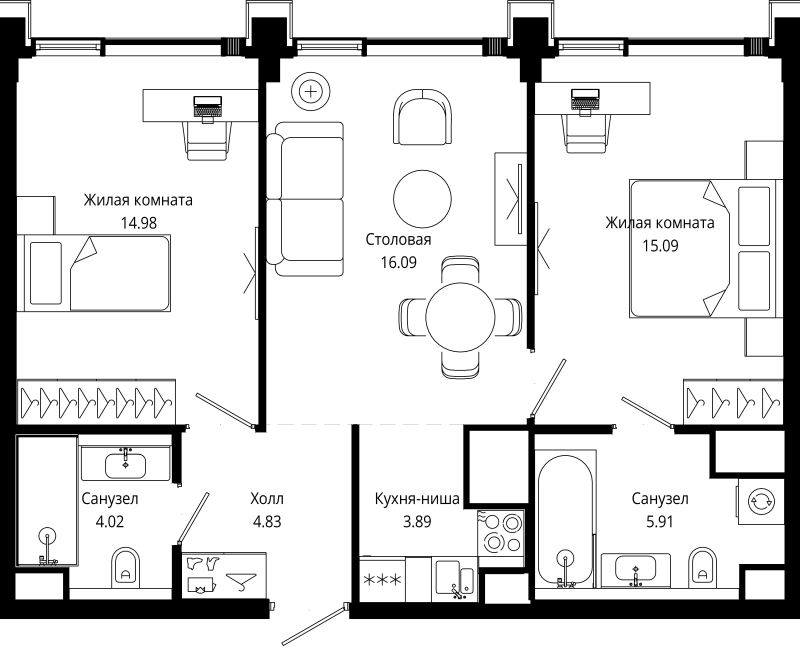 3 ккв (Евро) 65,8 м²