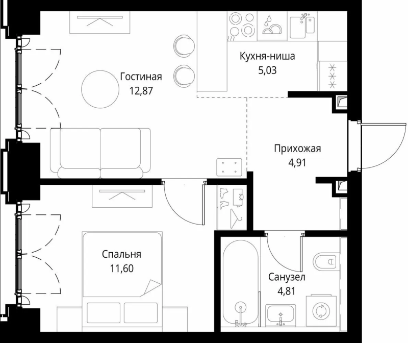 2 ккв (Евро) 39,2 м²