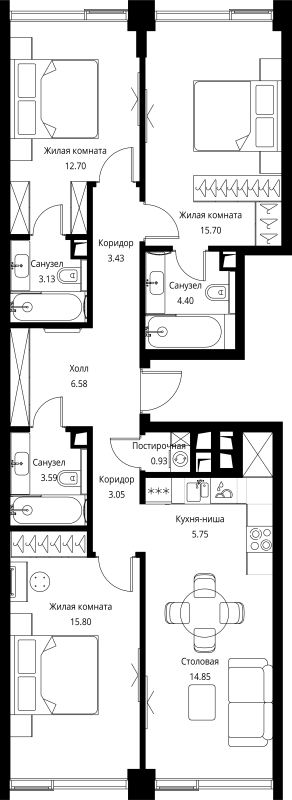 4 ккв (Евро) 89,9 м²