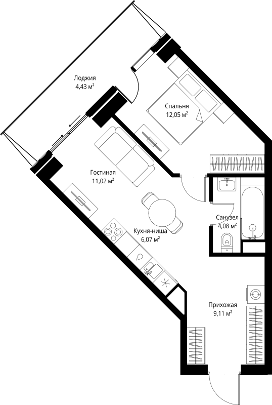 2 ккв (Евро) 46,8 м²