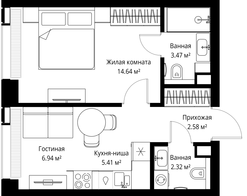 1 ккв 35,4 м²