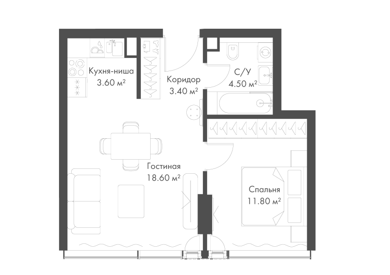 2 ккв (Евро) 41,9 м²