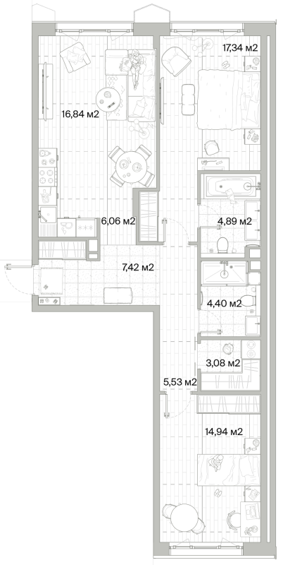 3 ккв (Евро) 80,5 м²