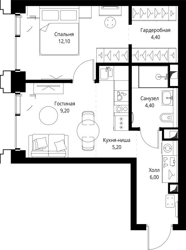 2 ккв (Евро) 41,7 м²