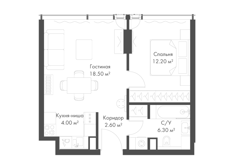 2 ккв (Евро) 43,6 м²