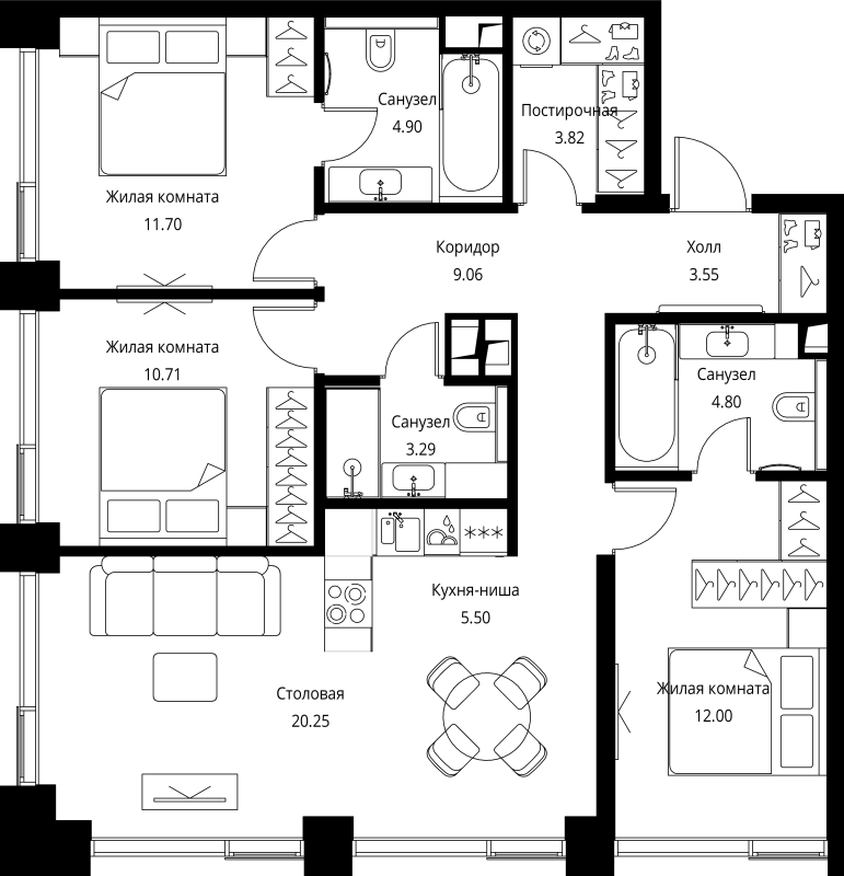 4 ккв (Евро) 89,6 м²