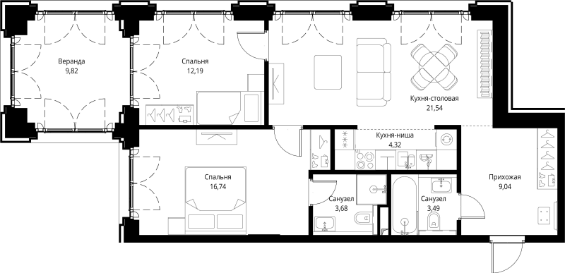 3 ккв (Евро) 80,8 м²