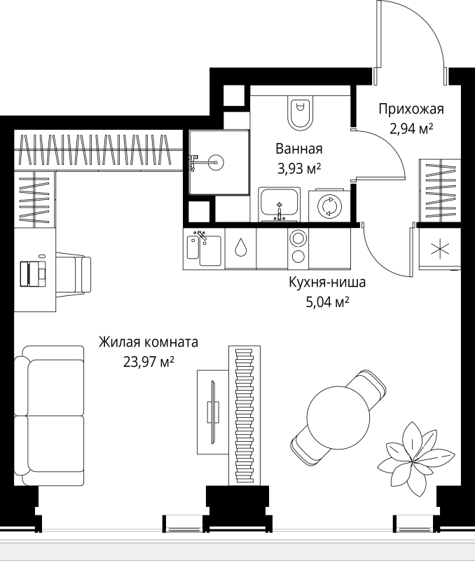 Студия 35,9 м²
