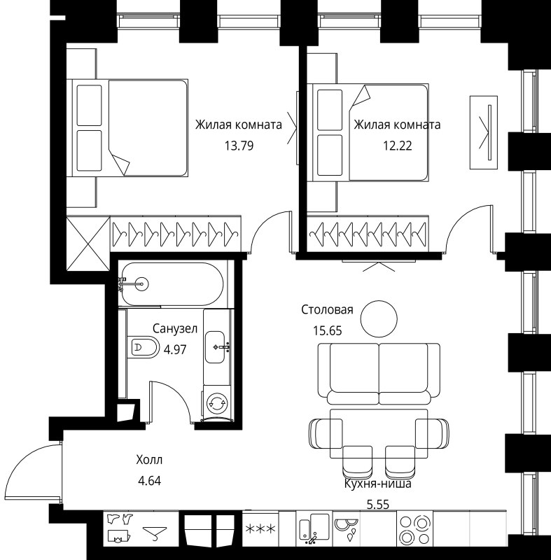 3 ккв (Евро) 56,8 м²