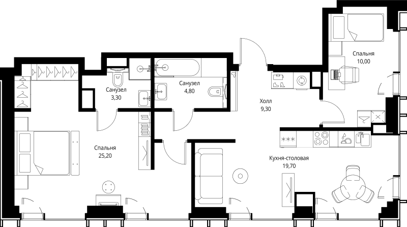 3 ккв (Евро) 72,3 м²