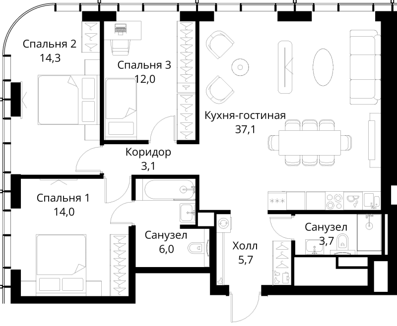 4 ккв (Евро) 95,9 м²