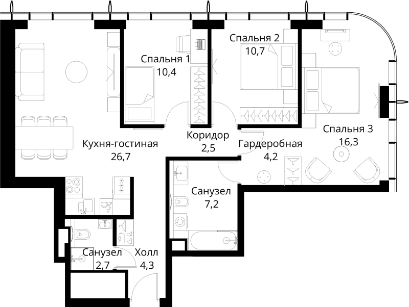 4 ккв (Евро) 85 м²