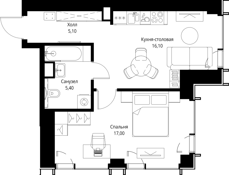 2 ккв (Евро) 43,6 м²