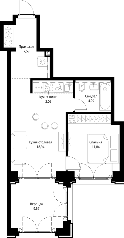 2 ккв (Евро) 54,2 м²