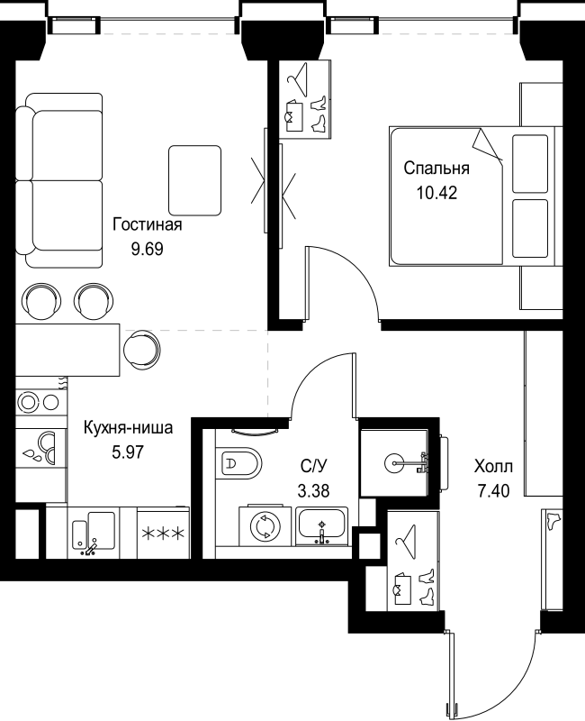 2 ккв (Евро) 36,9 м²