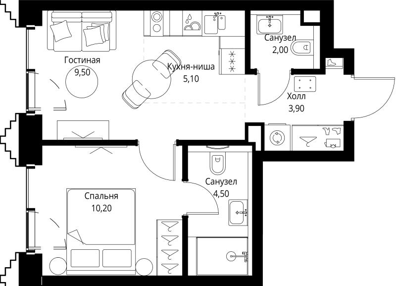 1 ккв 35,7 м²