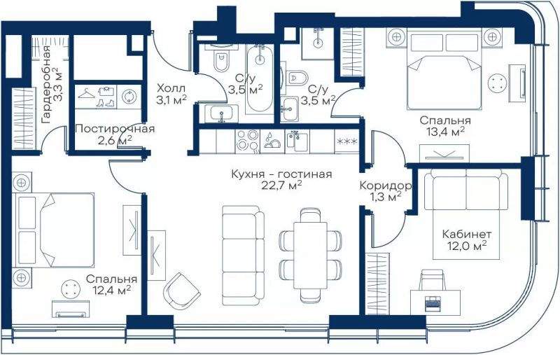 4 ккв (Евро) 77,7 м²