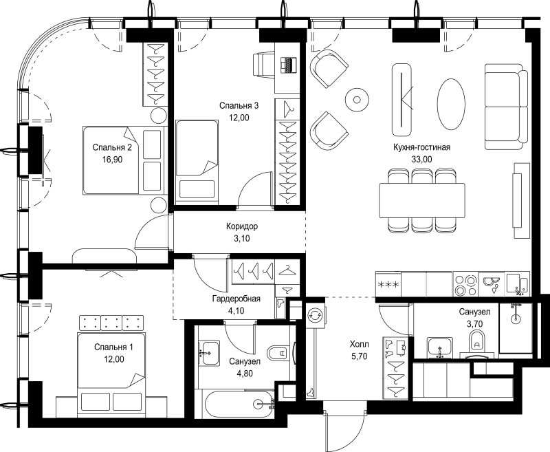 4 ккв (Евро) 95,3 м²