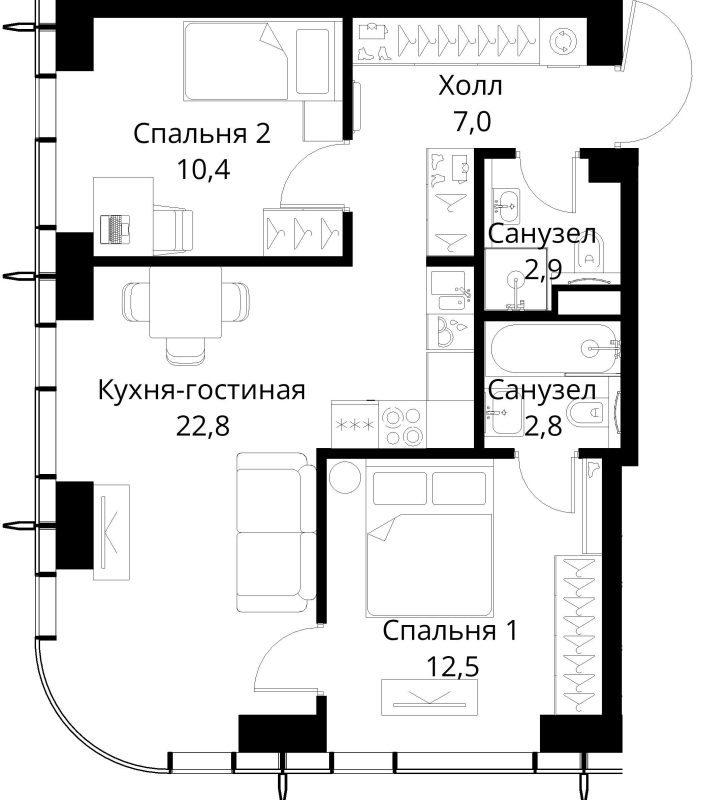 3 ккв (Евро) 58,4 м²