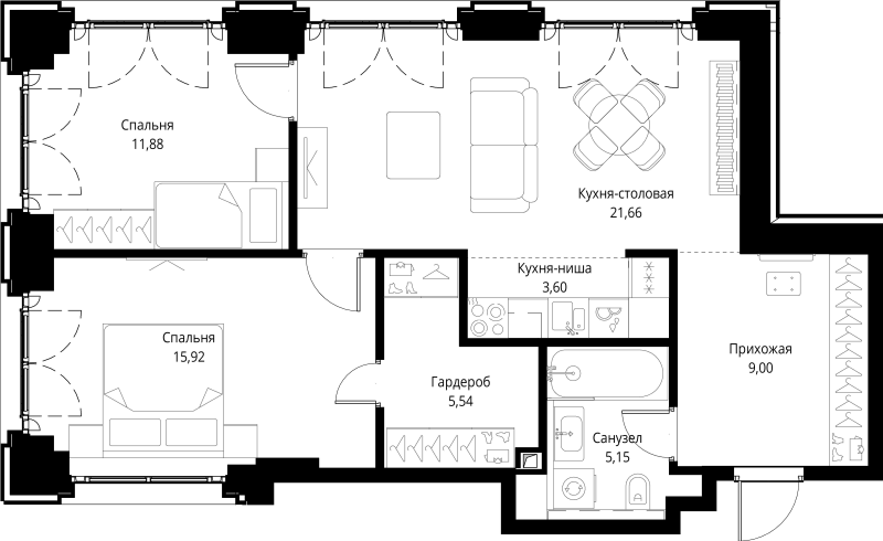 3 ккв (Евро) 72,8 м²
