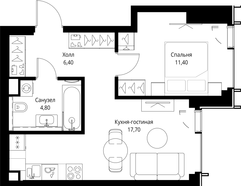 2 ккв (Евро) 41,3 м²
