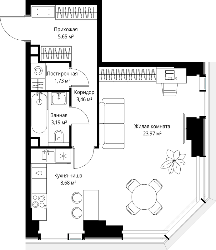 Студия 46,7 м²