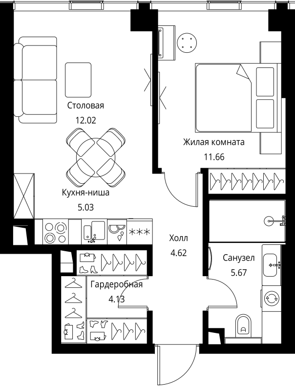 2 ккв (Евро) 43,1 м²