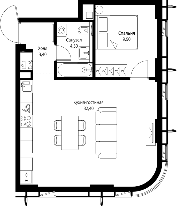 2 ккв (Евро) 50,2 м²