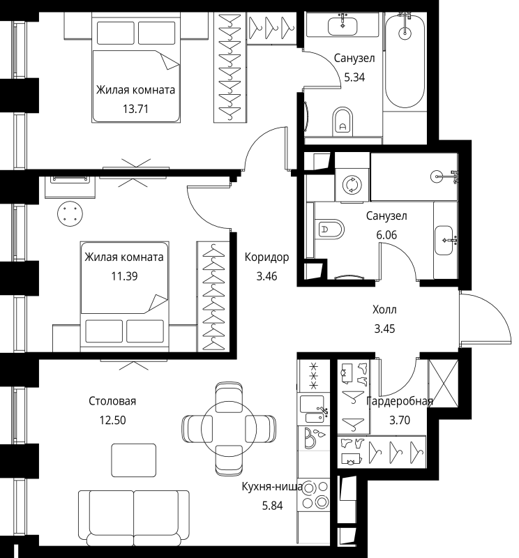 3 ккв (Евро) 65,5 м²