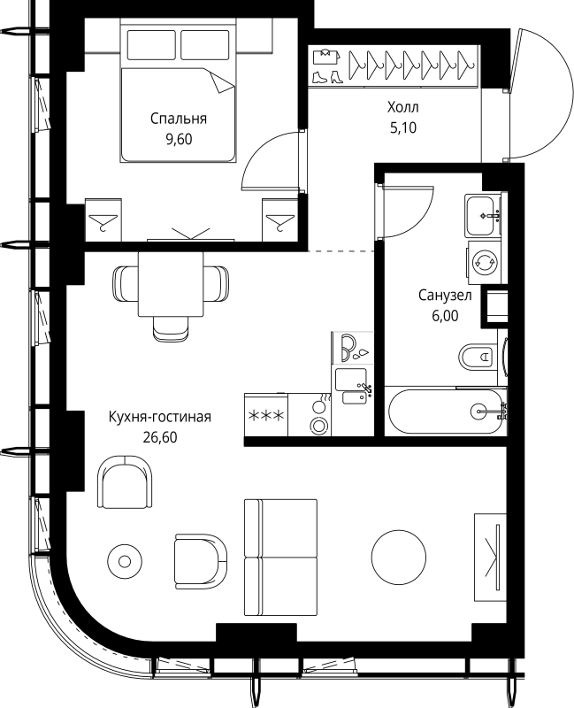 2 ккв (Евро) 47,3 м²