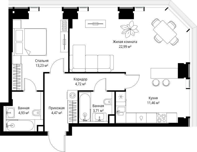 2 ккв (Евро) 65,5 м²
