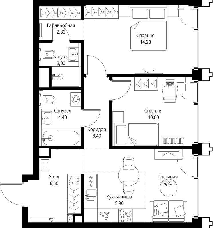 3 ккв (Евро) 60,3 м²