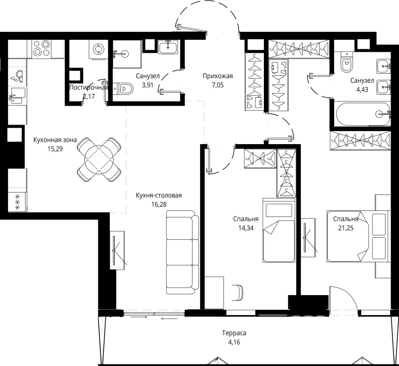3 ккв (Евро) 89,7 м²