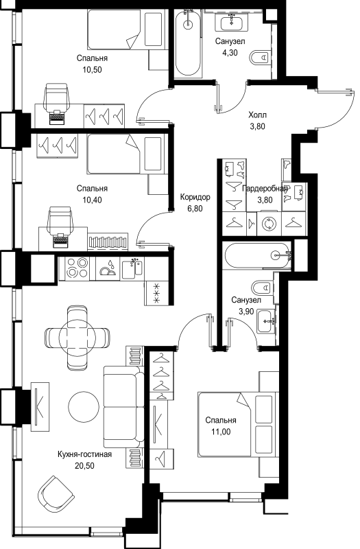 4 ккв (Евро) 75 м²