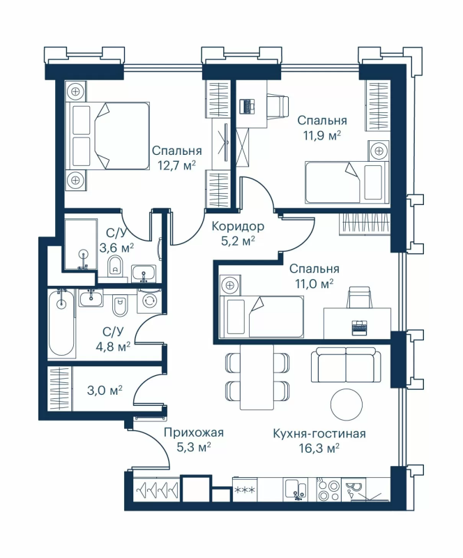4 ккв (Евро) 73,7 м²
