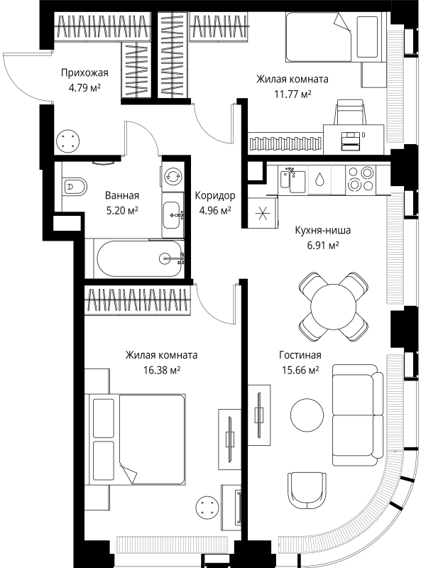 3 ккв (Евро) 65,7 м²