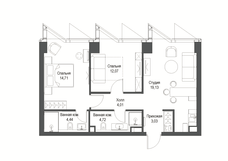3 ккв (Евро) 61,9 м²