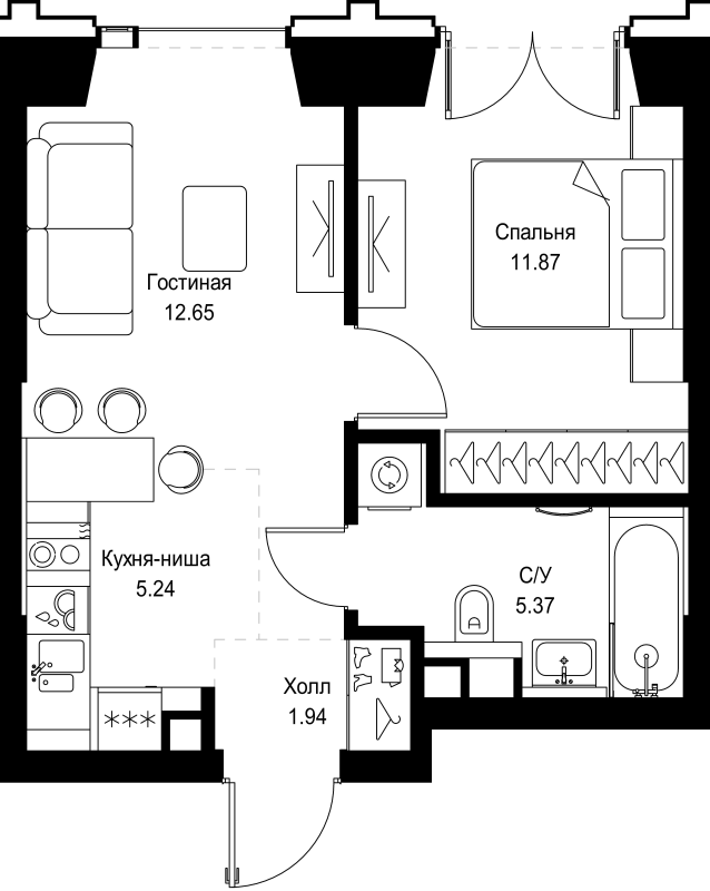 2 ккв (Евро) 37,1 м²
